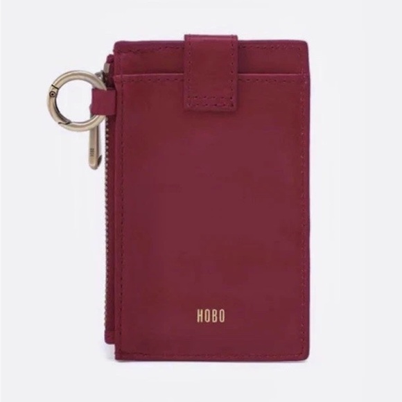 NWT - HOBO Ring Credit Card Wristlet Leather Saddleberry - Burgundy Dark Red - Picture 2 of 9